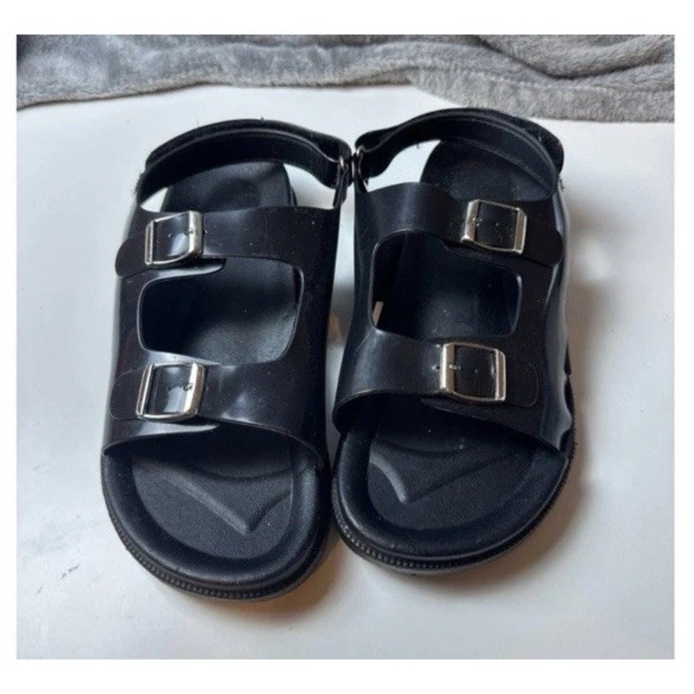 Women's Sandals Slides Black Double Buckle Comfort Ankle Adj Heel Strap Size 7/8